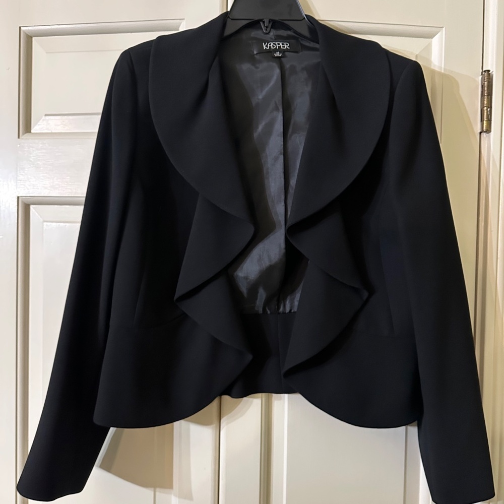 Kasper || Women’s Black Draped Open Front Blazer & Midi Dress || Size 14